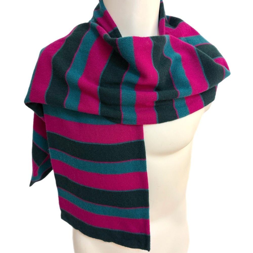 Hawico of Scotland Lambswool Striped Scarf 🇬🇧 – Magenta & Teal Double-Sided